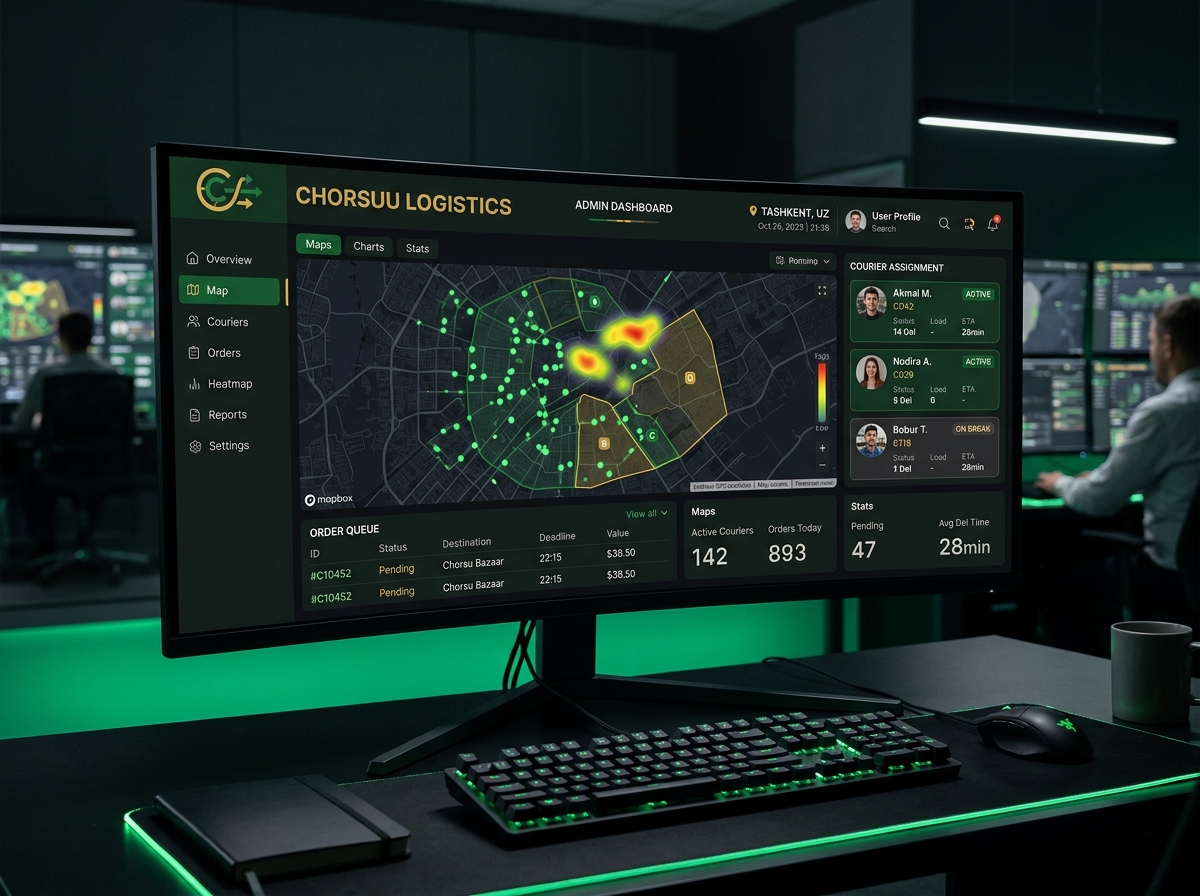 CHORSUU Admin Dashboard — панель логистики и маршрутизации курьеров